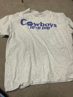 Urban Outfitters Light Gray Tee with Blue 'Cowboys Love Me' Graphic